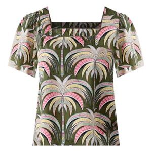 NWT Crown and Ivy olive palm print square neck top